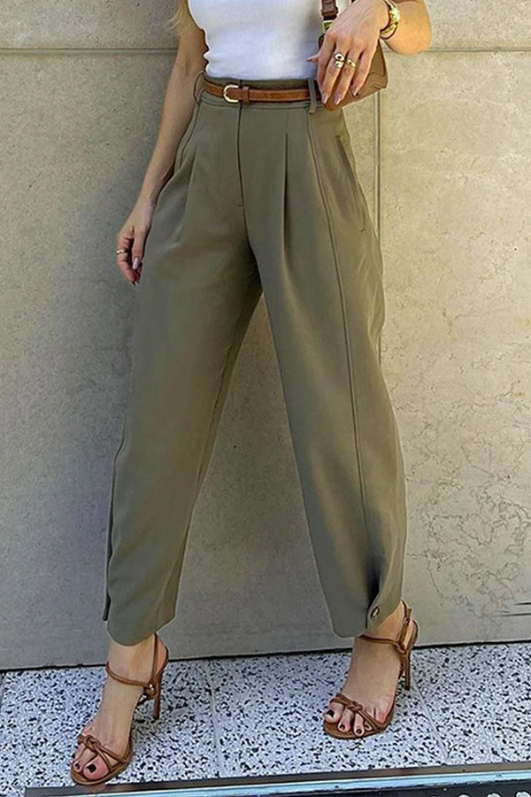 CASUAL DAILY SOLID COLOR POCKET WITH BELT LOOSE HIGH WAIST HARLAN